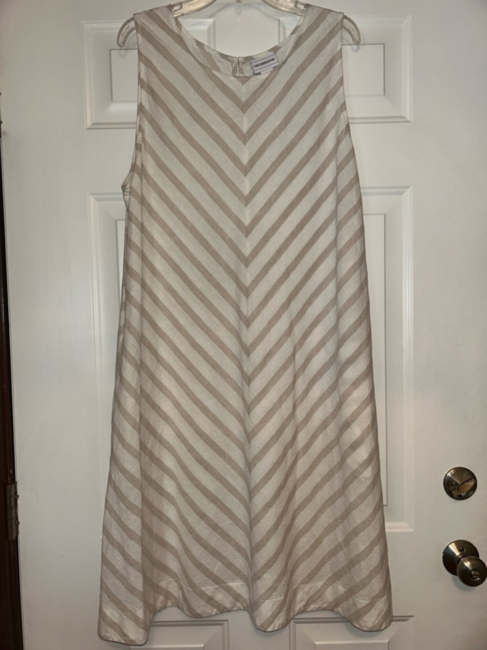 Liz Claiborne Linen Striped
A-Line Dress 2X Tan White Sleeveless Casual Coastal